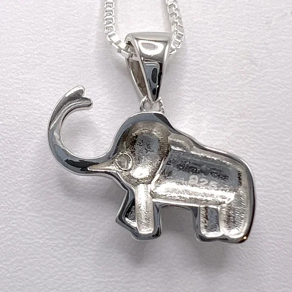 .925 Sterling Silver Elephant Necklace with Lab Opal Heart Ear